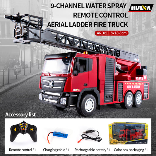 HUINA 1361 1/18 Plastic RC Aerial Ladder Fire Truck Rescue Vehicle Model with Radio Controller Water Spray Gift for Boys
