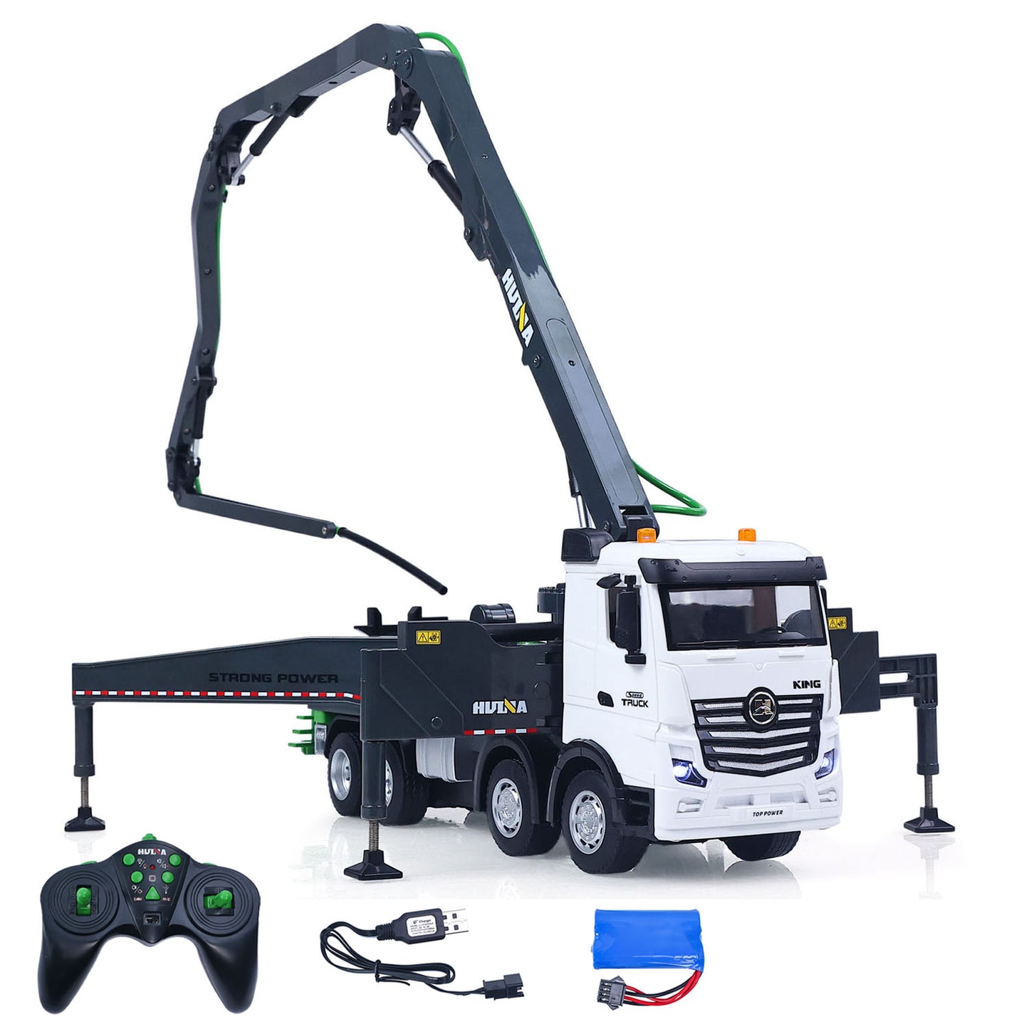 HUINA 1/18 Remote Control Concrete Pump Truck 1381 Engineering Vehicle Finished Model RTR Manual Support Leg Light Sound Effects