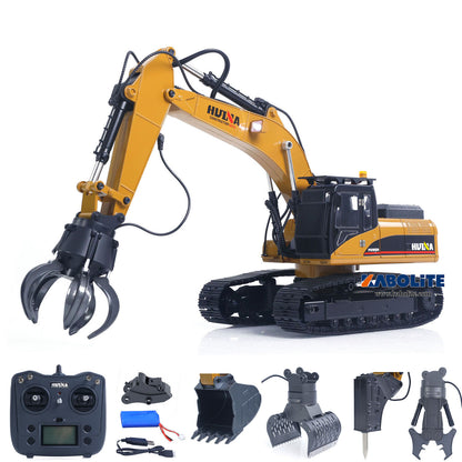 IN Stock HUINA 580 1/14 Metal RC Excavator Engineering Vehicle Model with Electric Hammer Ball Grabber Shear Timber Grab Sound Lights