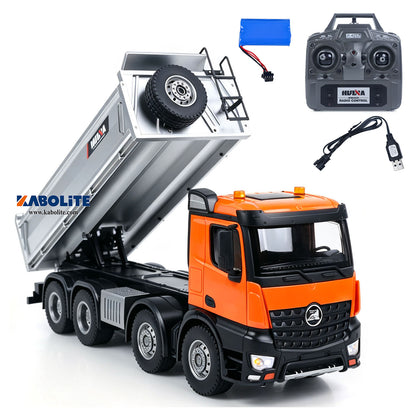 IN Stock HUINA 1536-1 1/14 8X8 Metal Remote Control Dump Truck Electric Lifting with Light Sound System for RC Tipper Hobbyists