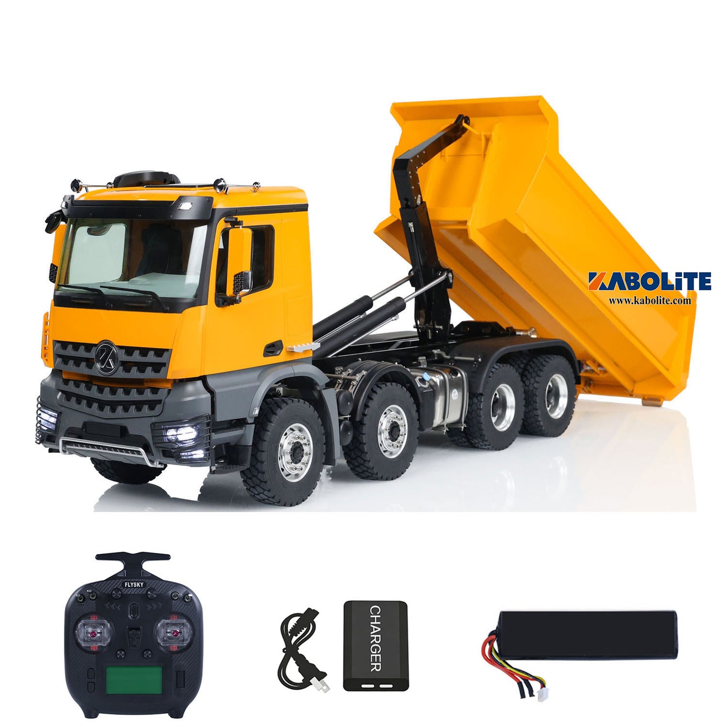 Kabolite K3365/K3366 1/14 8X8 RC Hydraulic Roll On Off Dumper Truck with FS ST8 Remote Controller 2 Speed Transmission Sound Light System