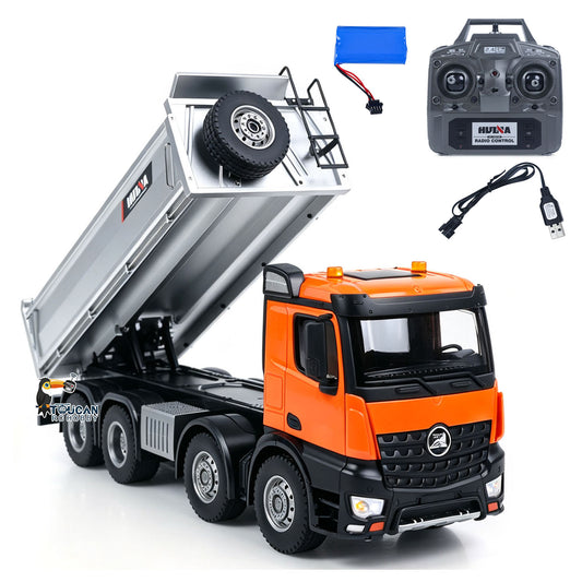 IN Stock HUINA 1536-1 1/14 8X8 Metal Remote Control Dump Truck Electric Lifting with Light Sound System for RC Tipper Hobbyists