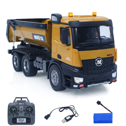 US Stock HUINA 1/14 Electric RC Dump Truck 573 Remote Control Tipper Model Vehicle Flowing Water Light Sound Effect 2.4G Radio Battery
