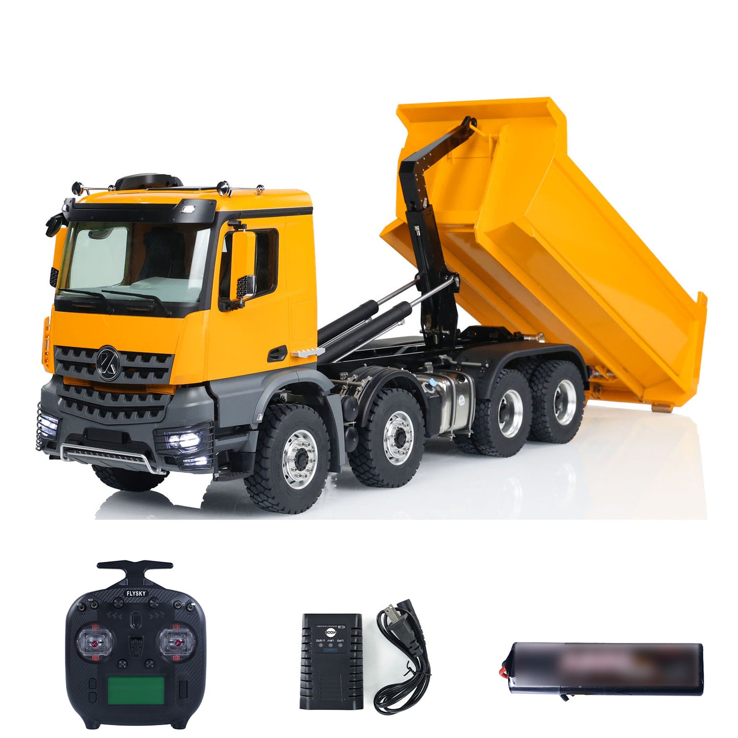Kabolite K3365 K3366 1/14 8X8 RC Hydraulic Roll On Off Dumper Truck with FlySky FS ST8 Remote Controller 2 Speed Transmission Sound Light System