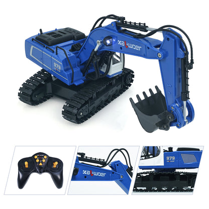 US Stock HUINA 1/18 13550 11CH RC Excavator Remote Control Digger Model 350 Degree Body Rotate 2.4G Radio System 3.7V Battery USB Charger
