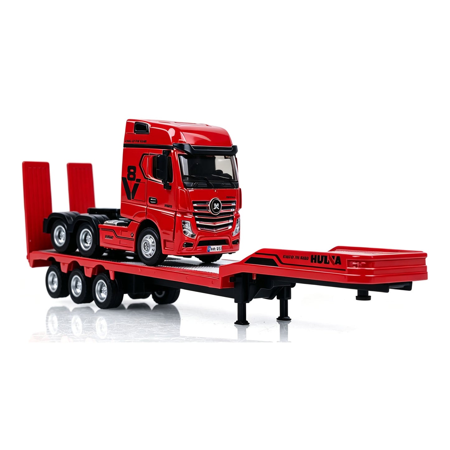 IN Stock Pre-order RTR HUINA 1/64 Remote Control Tractor Truck 9900 W/ 3Axle Plastic Semi Flatbed Trailer Lights Sound Effect Manual Support Legs