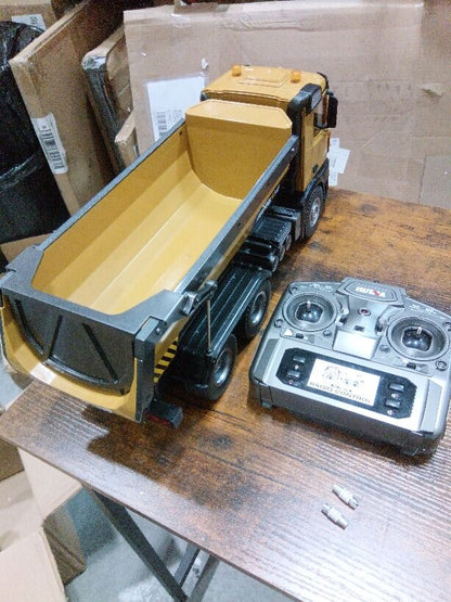 Fast Free Shipping Second Hand US Stock HUINA 1/14 Electric RC Dump Truck 573 Remote Control Tipper Model Vehicle Flowing Water Light Sound Effect 2.4G Radio Battery