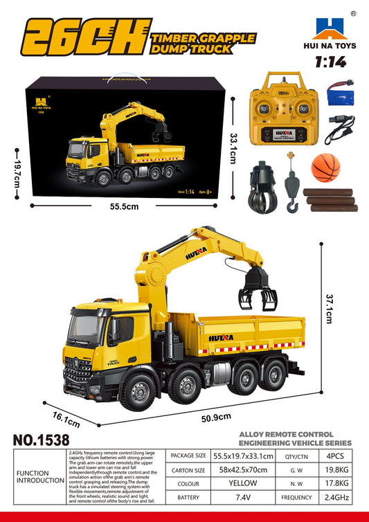 HUINA 1538 1/14 RC Timber Grab Truck Dumper Remote Control Model Toy Vehicles 2.4G Radio Battery