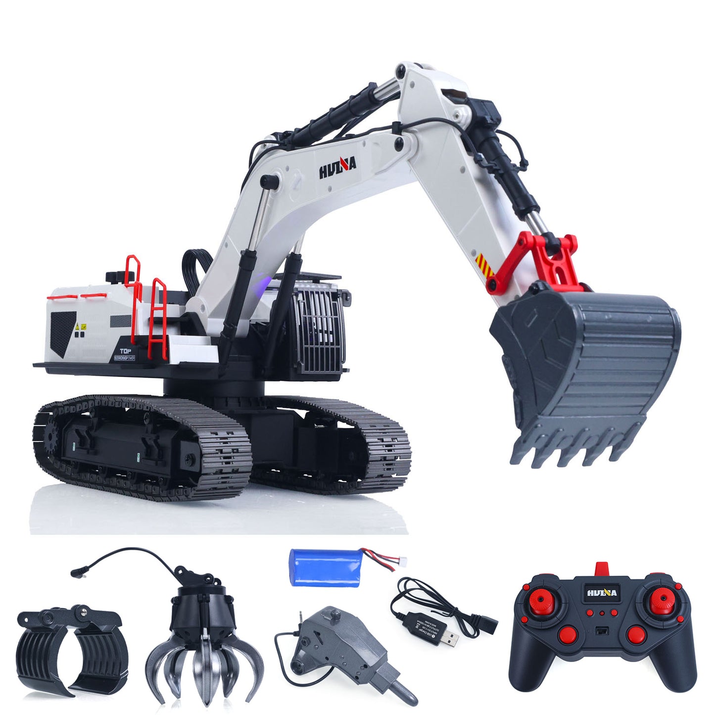 HUINA 1594 1/14 Metal RC Excavator with Bucket Drill Ball Wooden Claw Lights Sound 2.4G Radio Controller for Digger Model Enthusiast