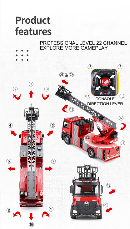HUINA Toy 1/14 561 2.4G Sprayable Scaling Ladder Fire Truck Tractor Sound Light System RC Model Car