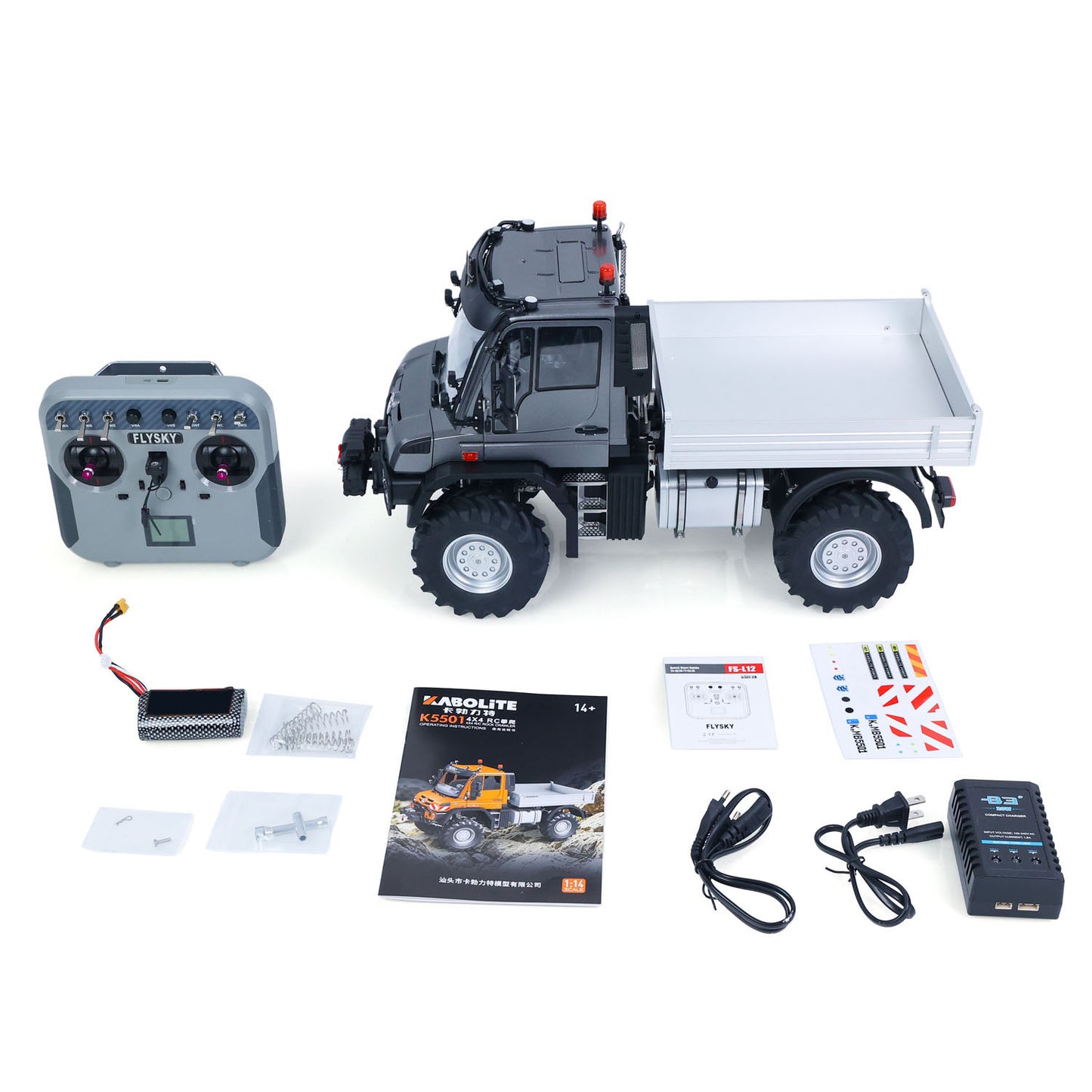 KABOLITE 5501 1/14 4X4 RC Off Road Crawler Truck with FS L12 Remote Controller 2 Speed Transmission Light Sound System