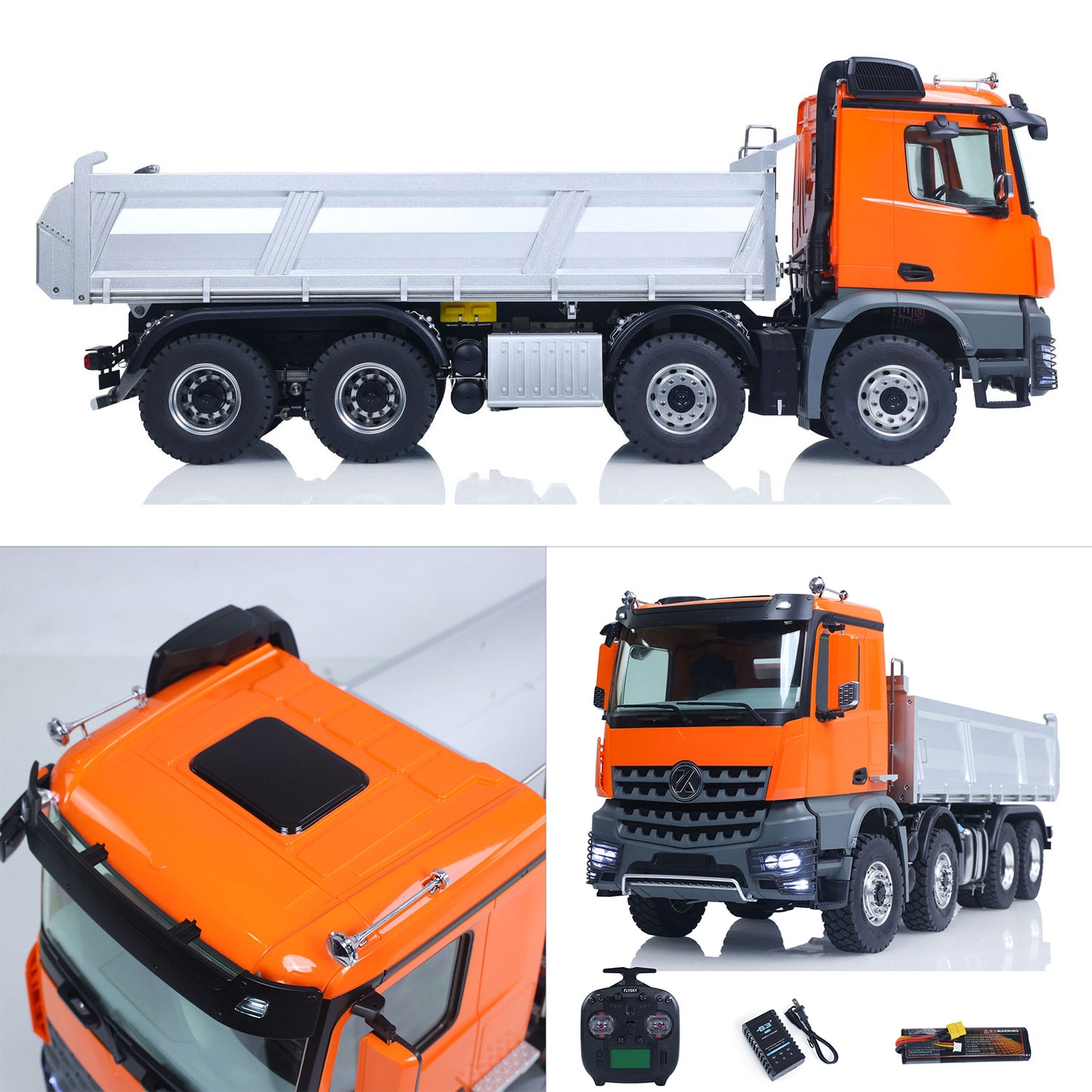 Kabolite K3367 1/14 Metal 8x8 Hydraulic Remote Control Dump Truck RC Tipper with ST8 Radio Controller Sonud Light 2 Speed Transmission