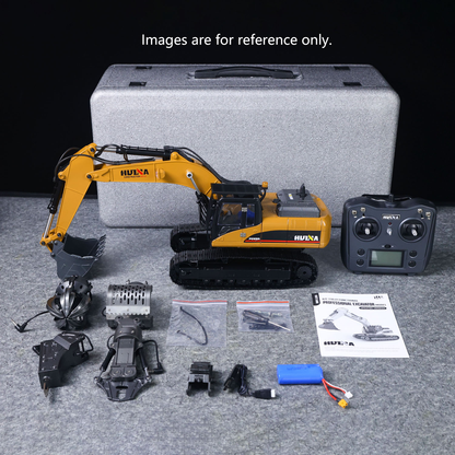 Second Hand US Stock HUINA New Upgrade 580 1/14 Metal Excavator Model Engineering Vehicle Electric Ball Grabber 360 Rotating Shear Claw Sound Lights