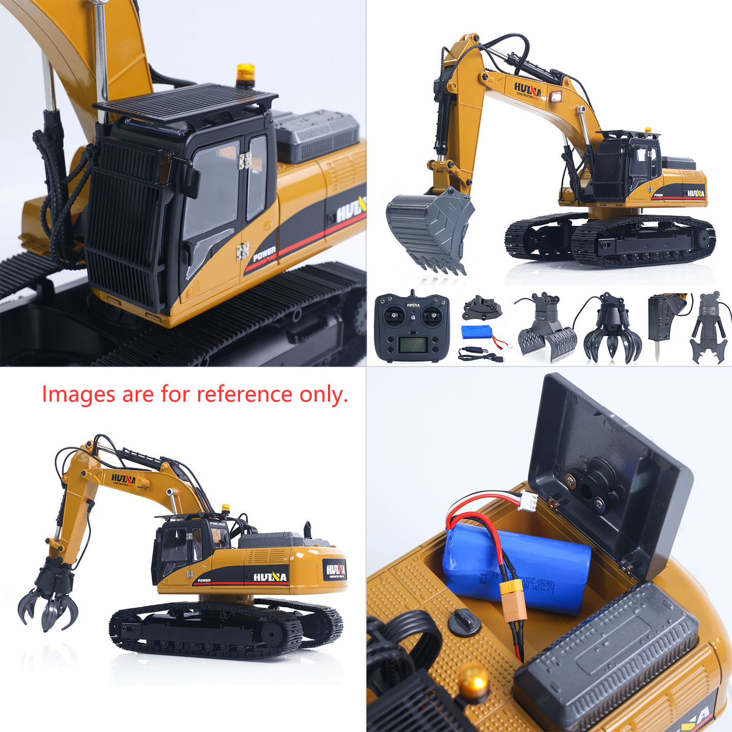Second Hand US Stock HUINA New Upgrade 580 1/14 Metal Excavator Model Engineering Vehicle Electric Ball Grabber 360 Rotating Shear Claw Sound Lights