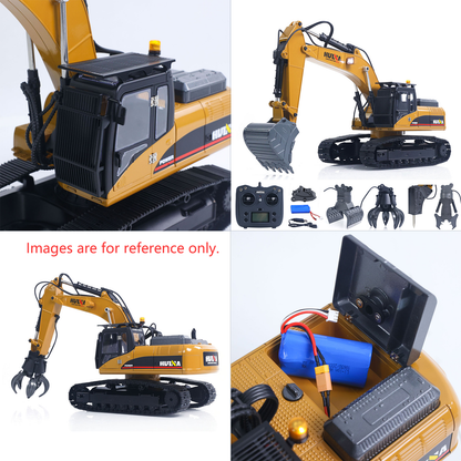 Second Hand US Stock HUINA New Upgrade 580 1/14 Metal Excavator Model Engineering Vehicle Electric Ball Grabber 360 Rotating Shear Claw Sound Lights