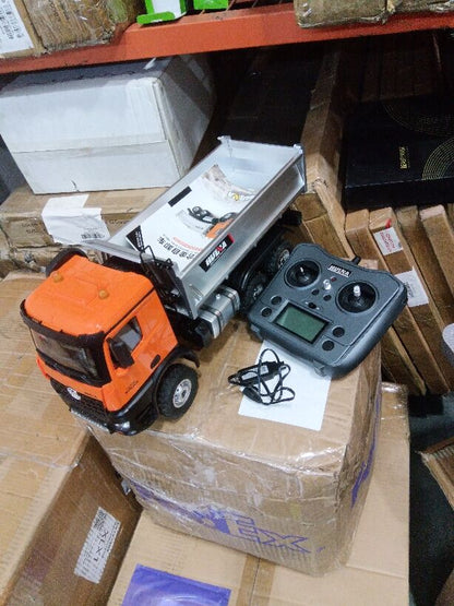 Fast Free Shipping Second Hand US Stock HUINA 1/14 1598 2.4G Remote Control Dumper 6*6 Engineering Transport Vehicle Lifting Rod Tipper Car Light Sound Battery Toys
