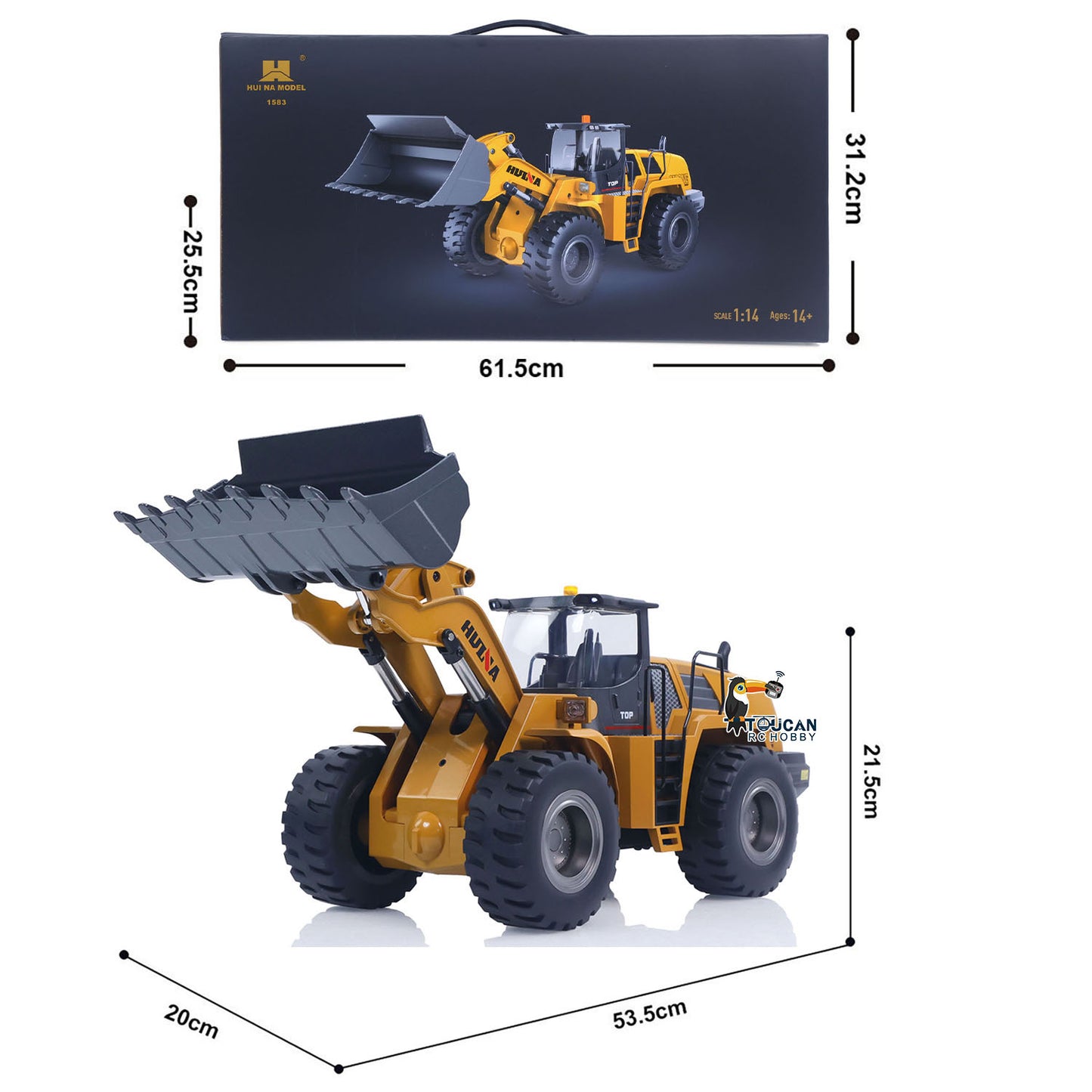 Fast Free Shipping for EU 1/14 HUINA Toys 2.4G 10CH Radio Controlled Loader 1583 Assembled Electric Lifting System Lights Sound RC Construction Vehicles